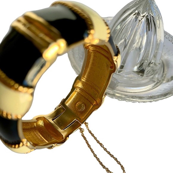 J. Crew Hinged Enameled Bracelet Bangle Cuff w/ Safety Chain - Picture 5 of 6